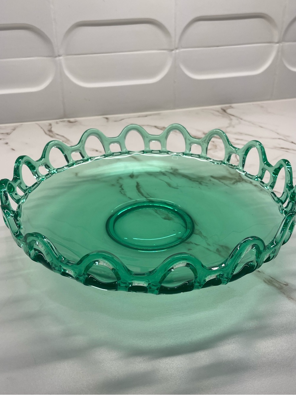 Lancaster Glass Co.Uranium Open Lace Bowl